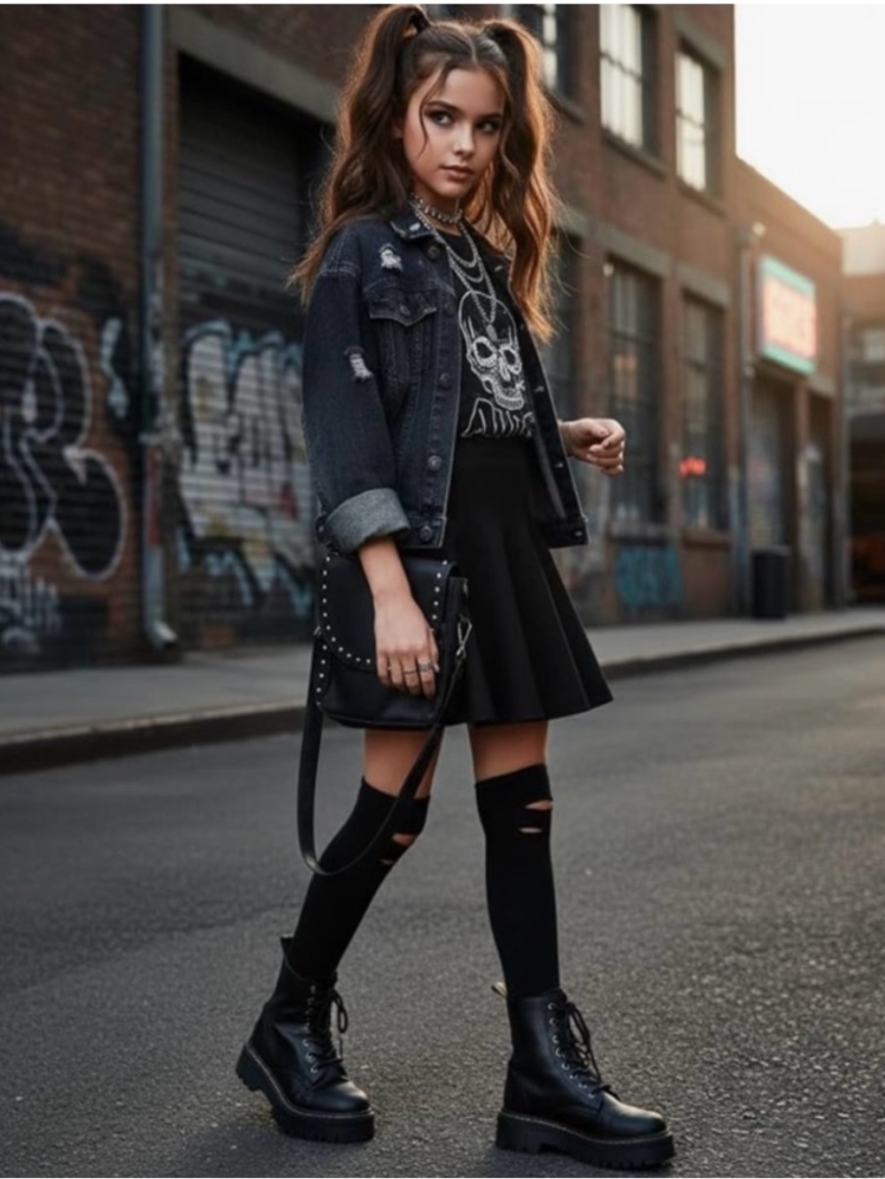 Girls' Skater Skirt L/XL High Waist Knit Flared Stretchy Black Mini Skirt